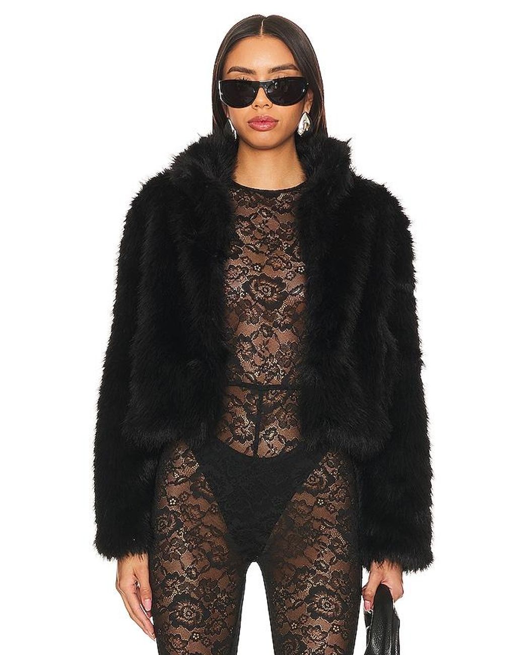 Adrienne Landau Black Faux Fox Fur Jacket