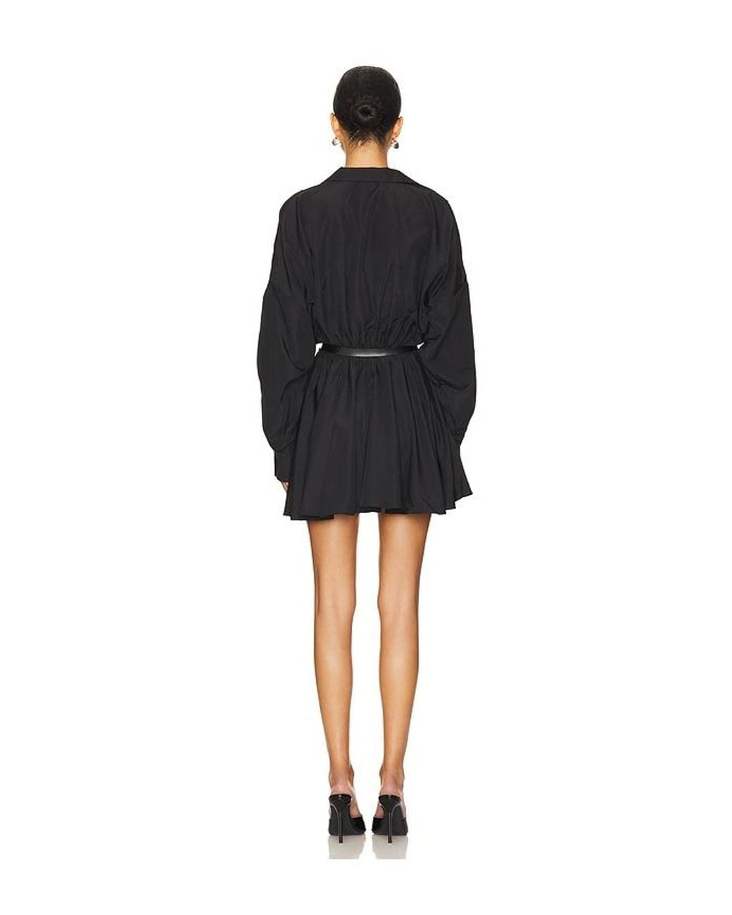 Norma Kamali Black Oversized Shirt Flared Mini Dress