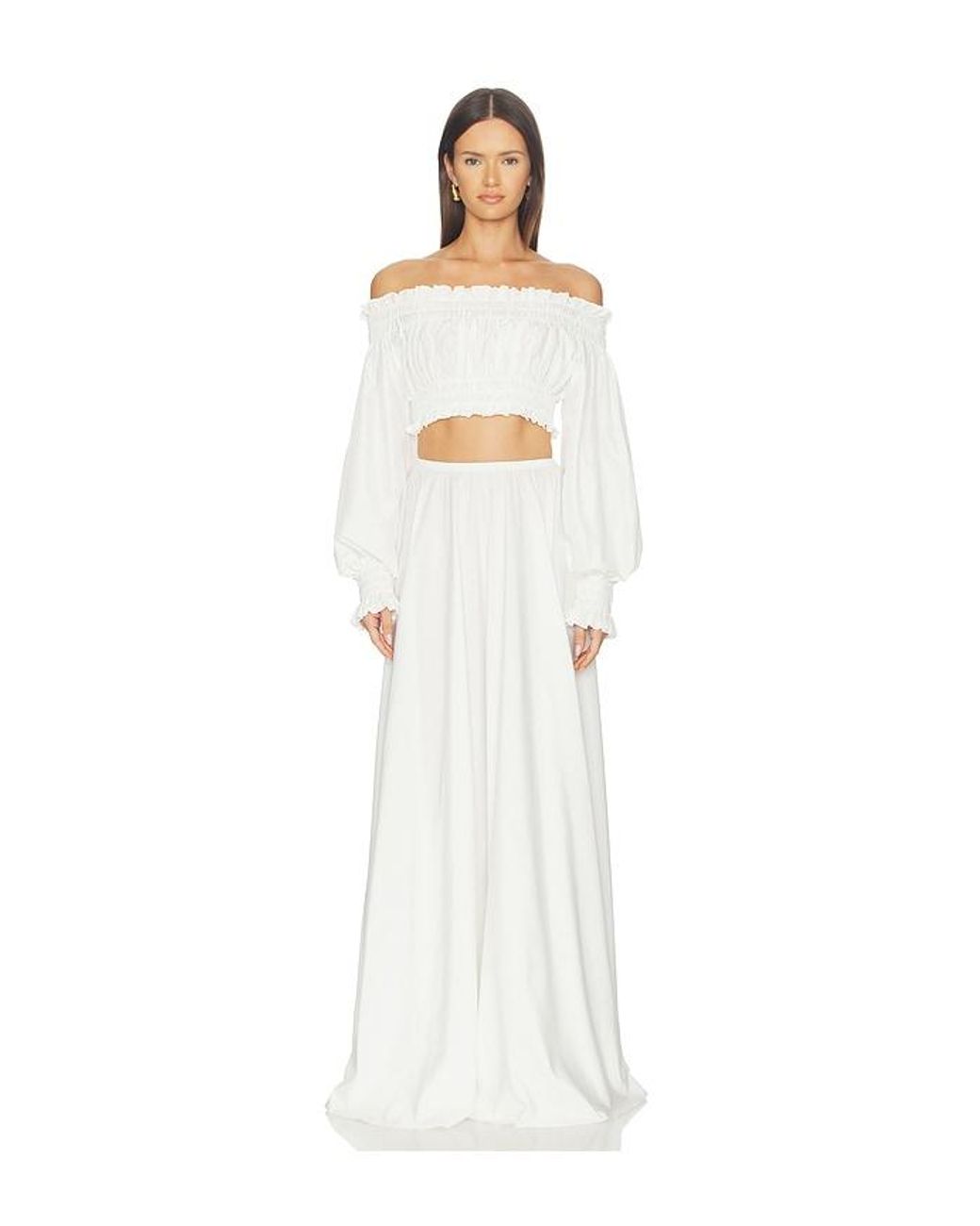 Norma Kamali White Long Sleeve Peasant Cropped Top