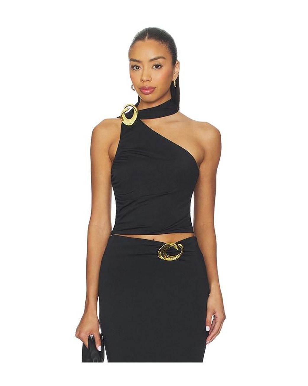Cin Cin Black Cosmos Halo One Shoulder Top