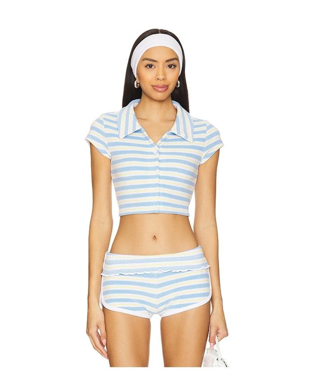 Frankie's Bikinis Blue Laurel Button Up Top