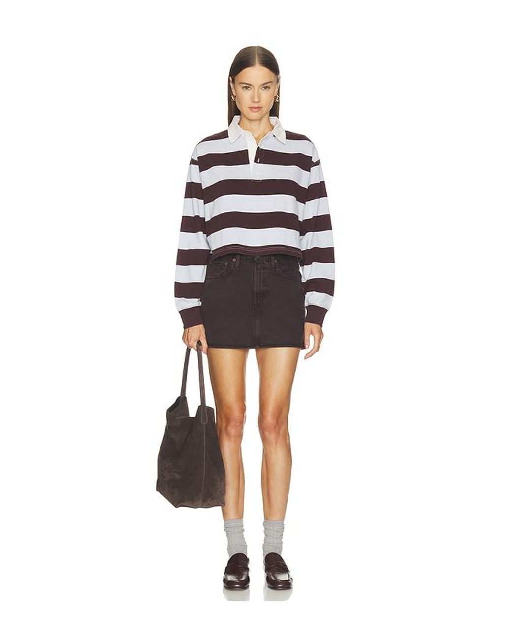 GOOD AMERICAN Multicolor The Cropped Rugby Polo Shirt