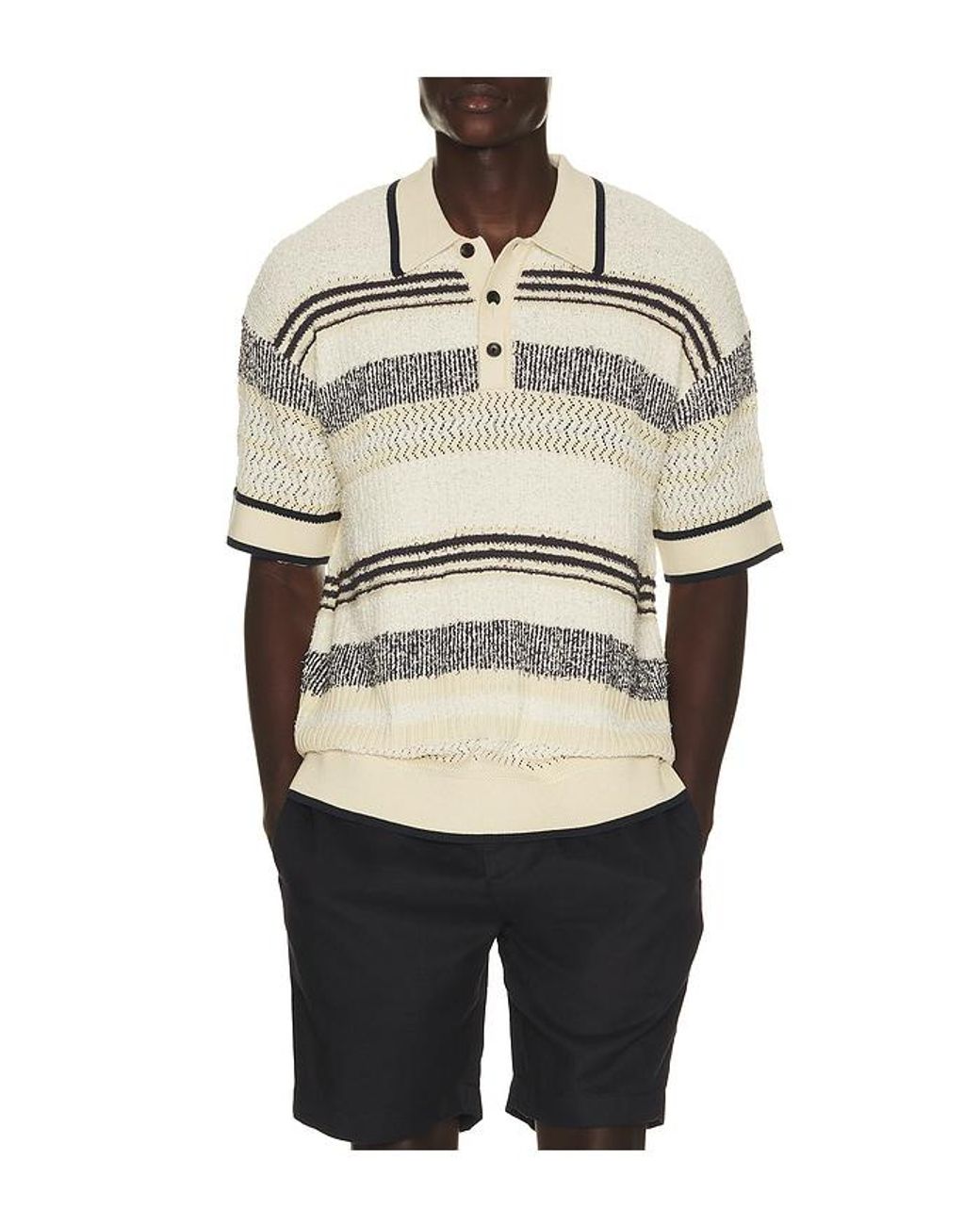 Scotch & Soda Natural Structured Dropped Shoulder Knitted Polo for men