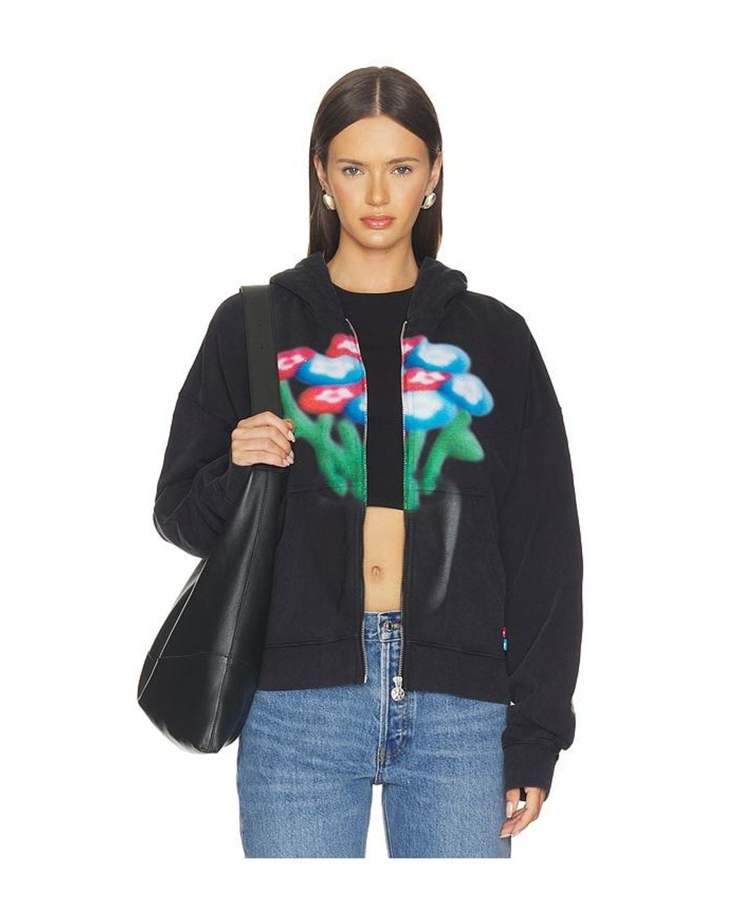 VANDY THE PINK Black Spray Flower Zip Up Hoodie
