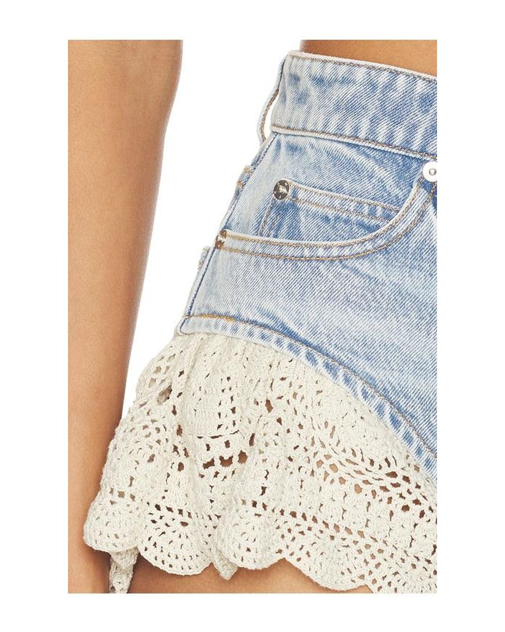 FRAME Blue The Crochet Ruffle Short
