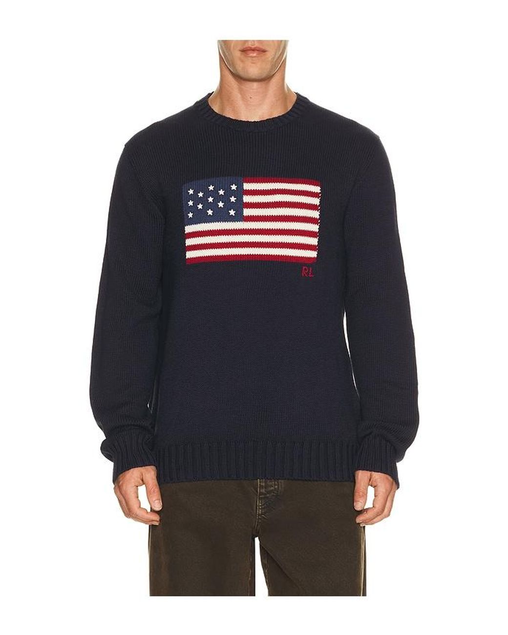 Polo Ralph Lauren Blue Roving Cotton Usa Flag Crewneck Sweater for men