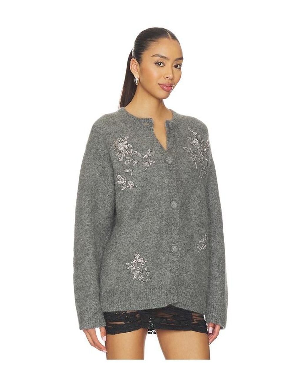 Markgong Gray Beaded Mohair Knit Cardigan