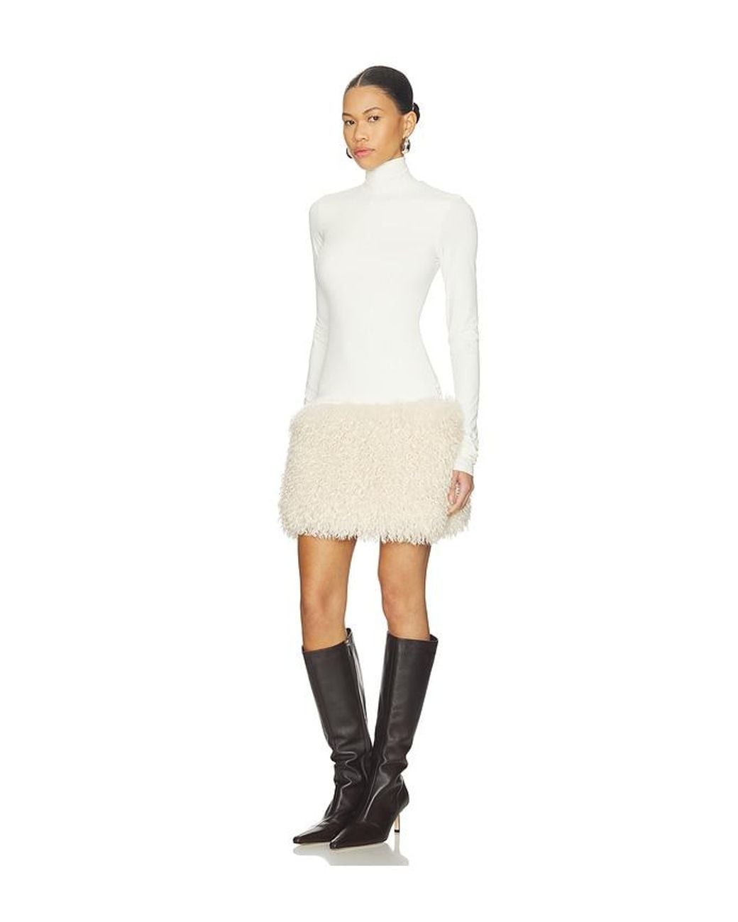 Aniye Records White Nika Faux Fur Mini Dress