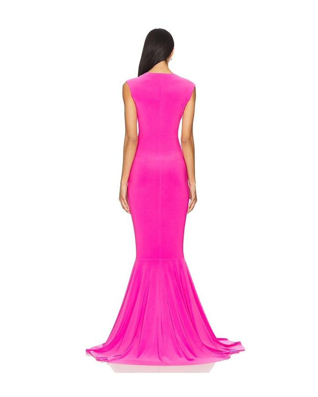 Norma Kamali Pink X Revolve Sleeveless Deep V Neck Shirred Front Fishtail Gown