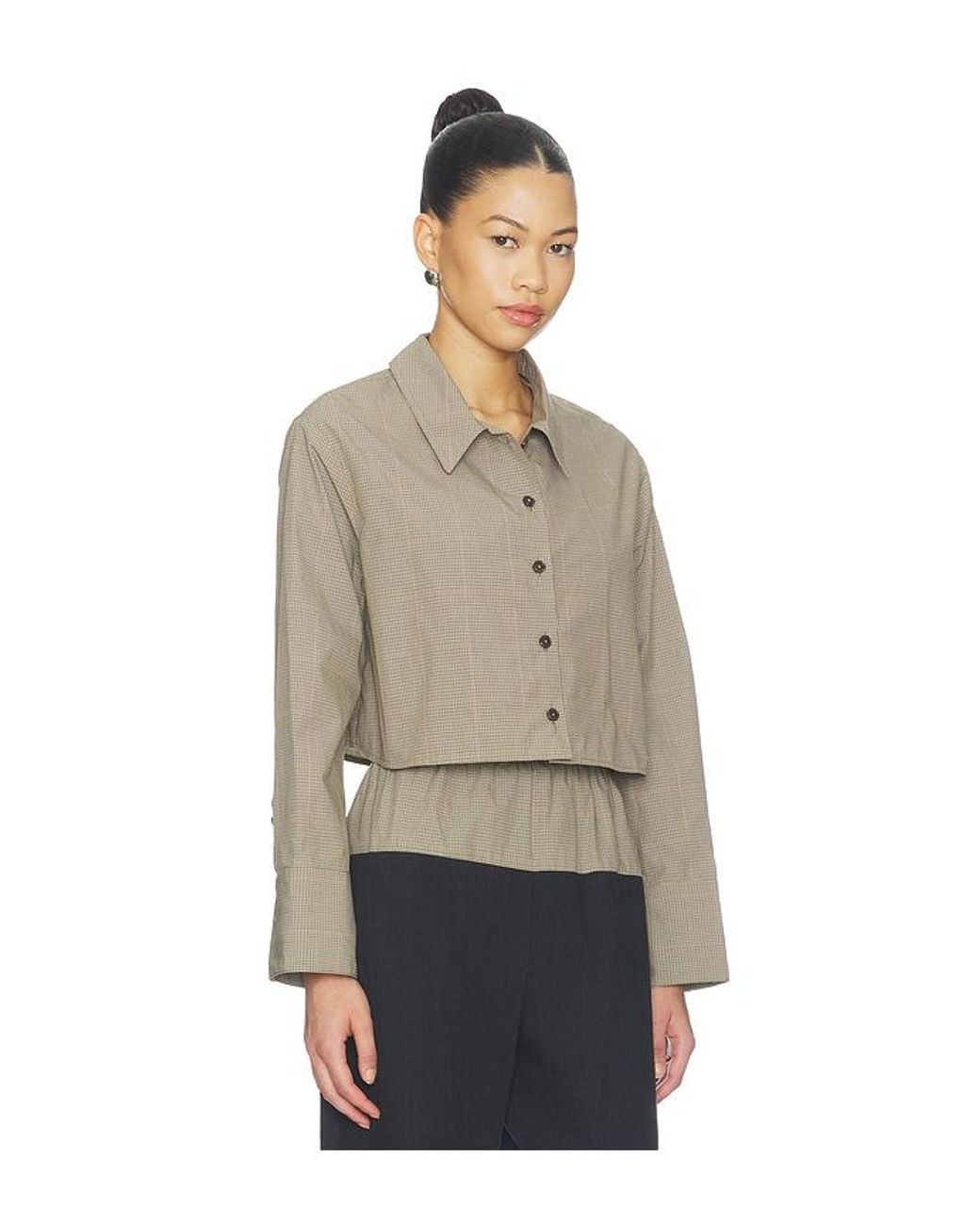 Matthew Bruch Natural Cropped Oversized Button Down Top