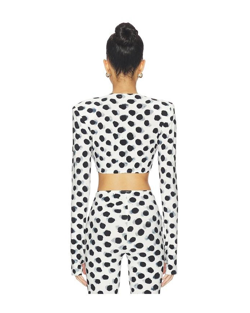 Norma Kamali White Cropped Long Sleeve Shoulder Pad Top