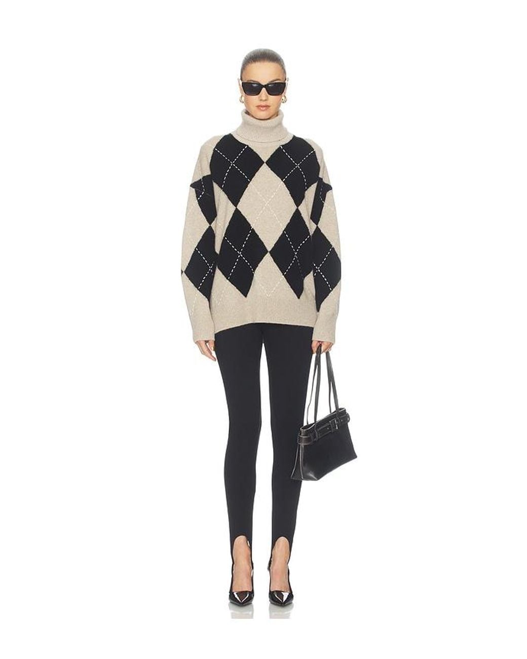 White + Warren Multicolor Cashmere Argyle Turtleneck