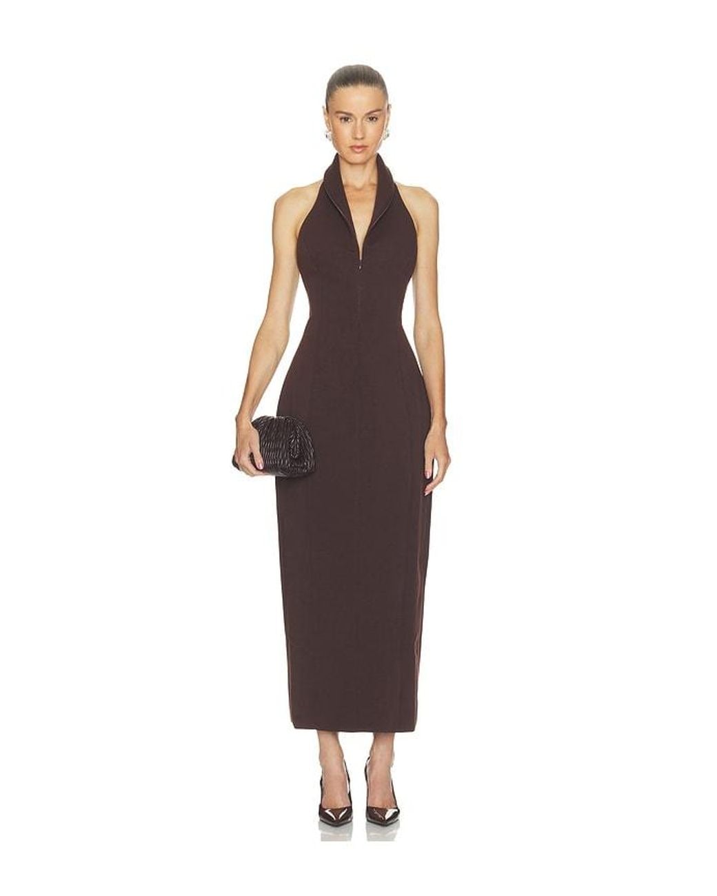 Odd Muse Brown Cotton Mix Zip Collar Midi Dress