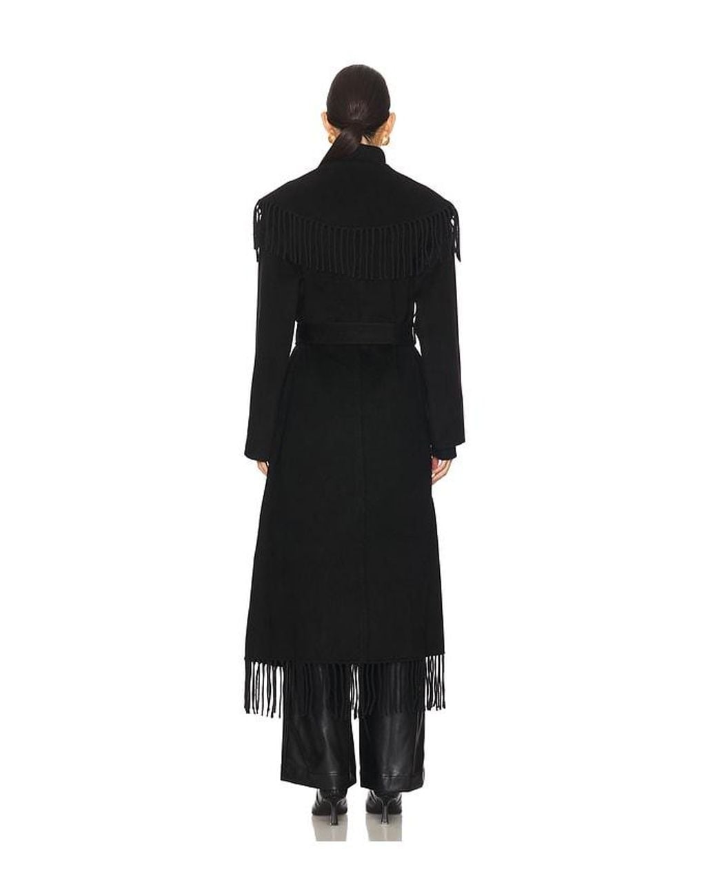 Jonathan Simkhai Black Wool Polyester Fringe Robe Coat
