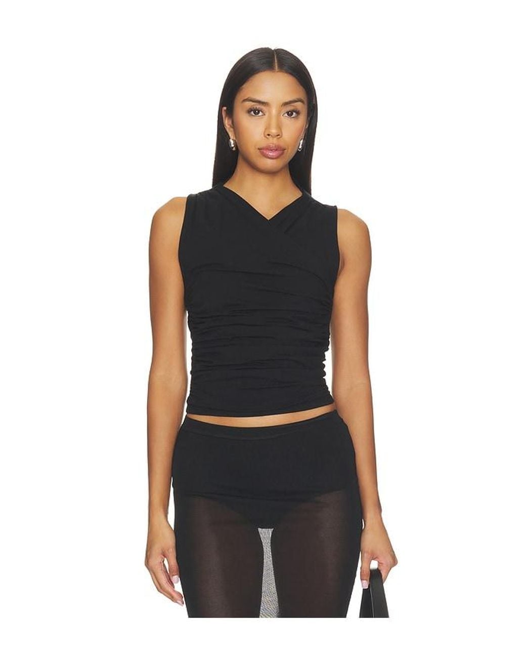 The Line By K Black Tavi Ruched Tank Top