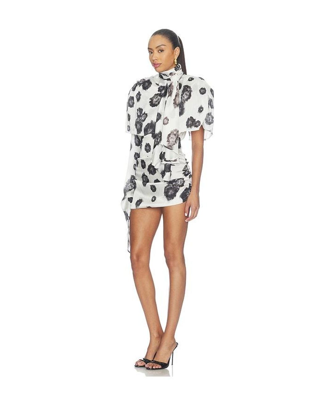 ROWEN ROSE Black Draped Mini Dress With Cape