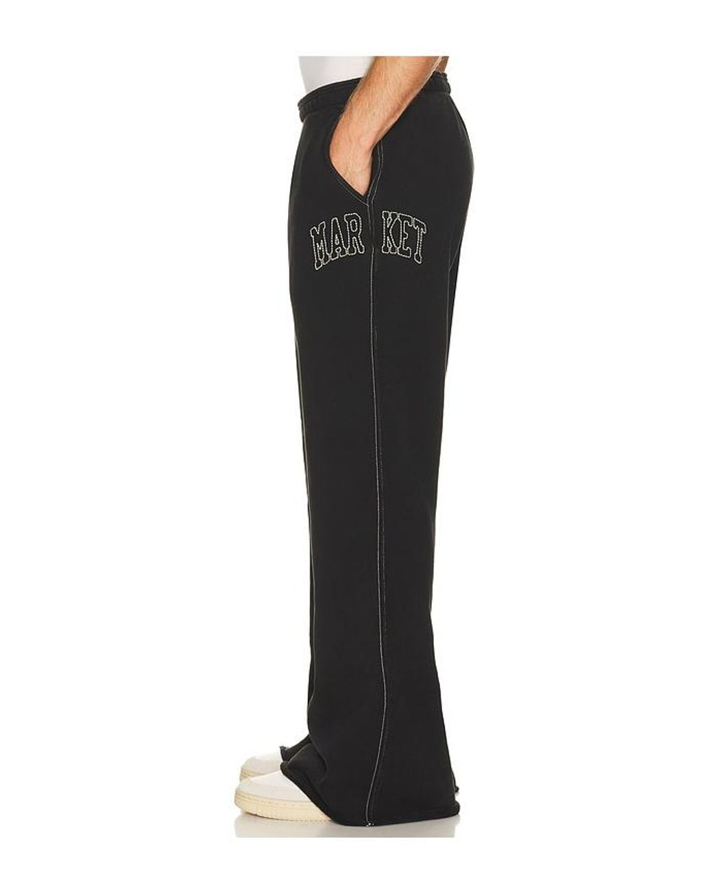 Market Black Big Stitch Open Leg Sweatpants for men