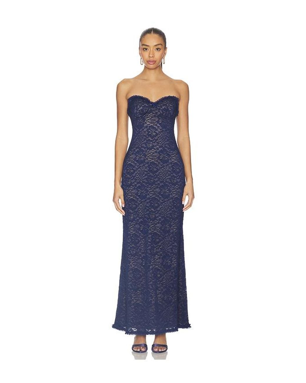 Runaway the Label Blue Amana Strapless Scarf Maxi Dress