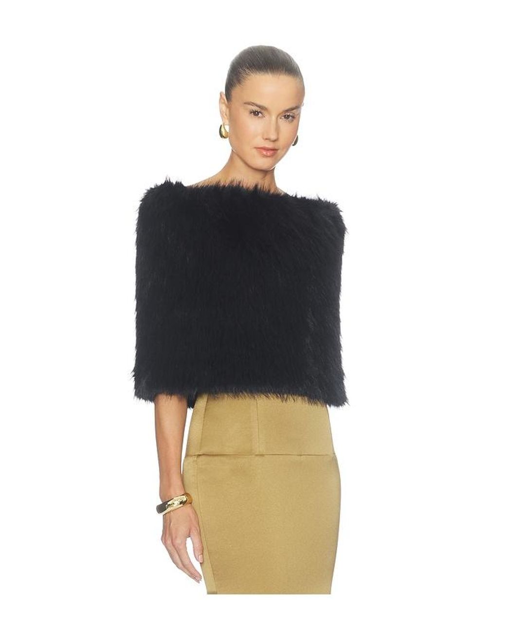 NonChalant Label Black Pascale Faux Fur Shawl