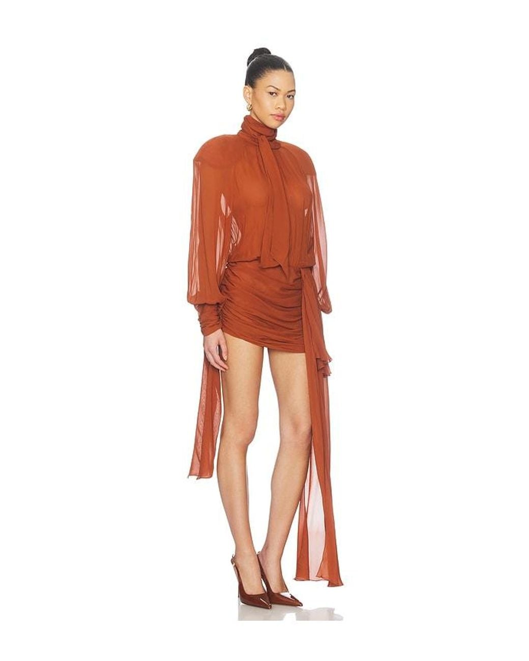 ROWEN ROSE Orange Bow Neck Mini Dress