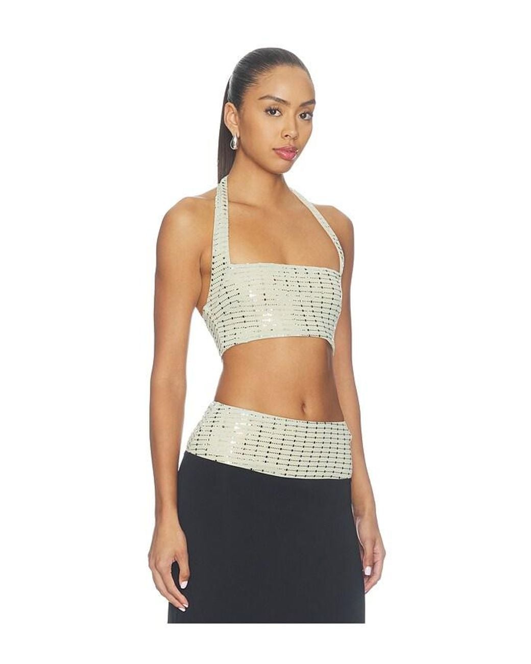 Runaway the Label Black Ziva Sequin Halter Crop Top