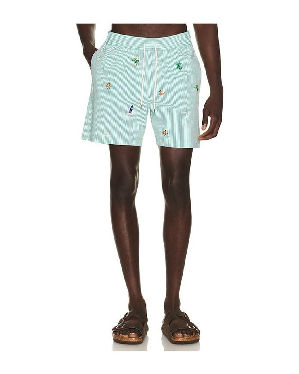 Polo Ralph Lauren Blue Stretch Seersucker Traveler Swim Trunk for men