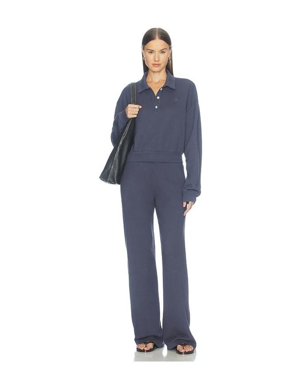 ÉTERNE Blue French Terry Cropped Polo Sweatshirt