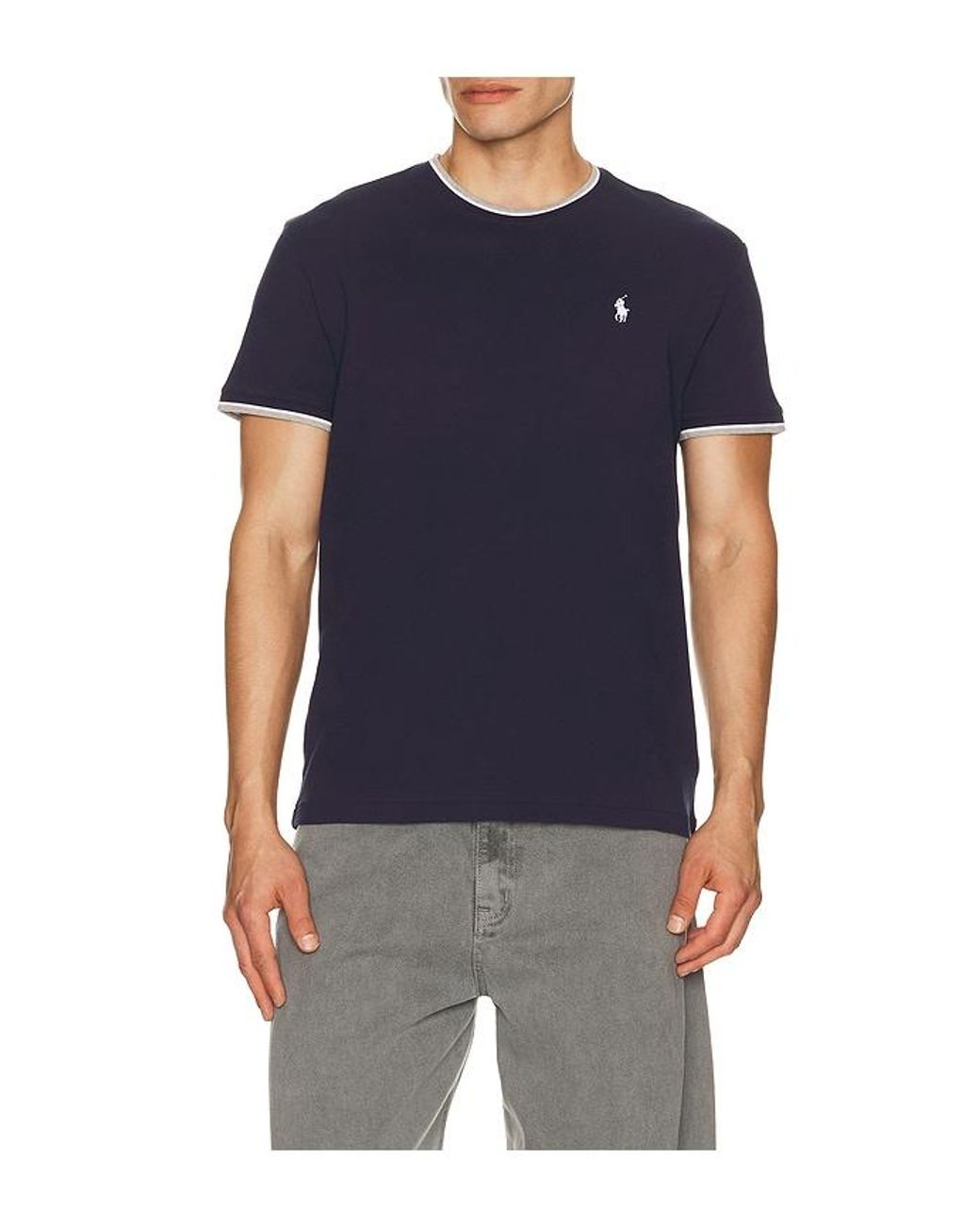 Polo Ralph Lauren Blue Short Sleeve Stretch Mesh Crewneck Tee With Tipping Collar for men