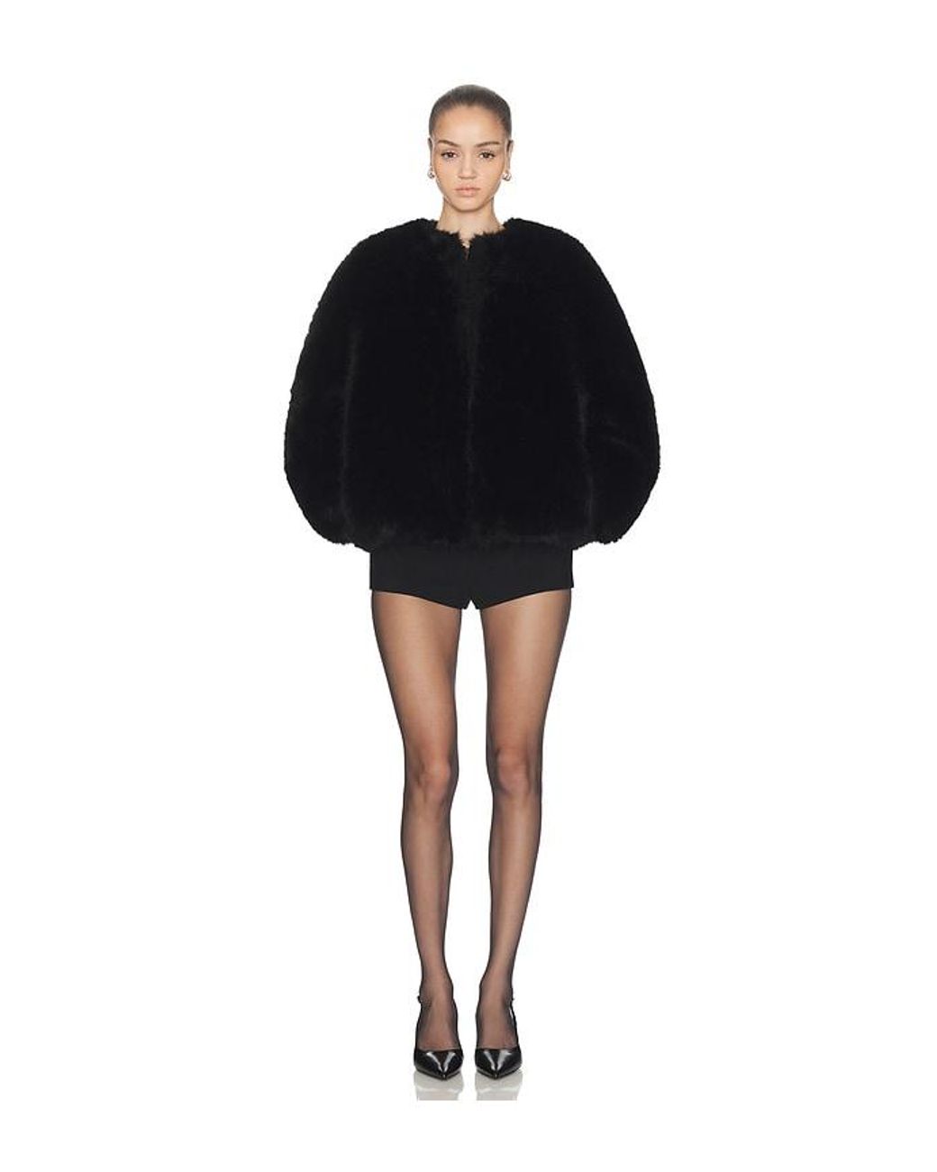 HAELO Black Long Hair Faux Fur Bomber