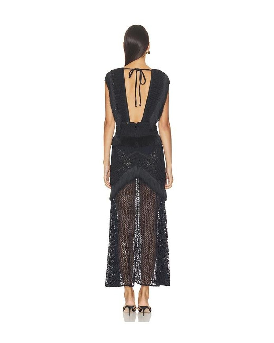 PATBO Black Ayla Fringe Long Dress
