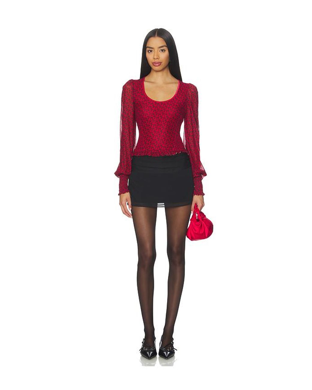 Free People Red Dottie Knit Top