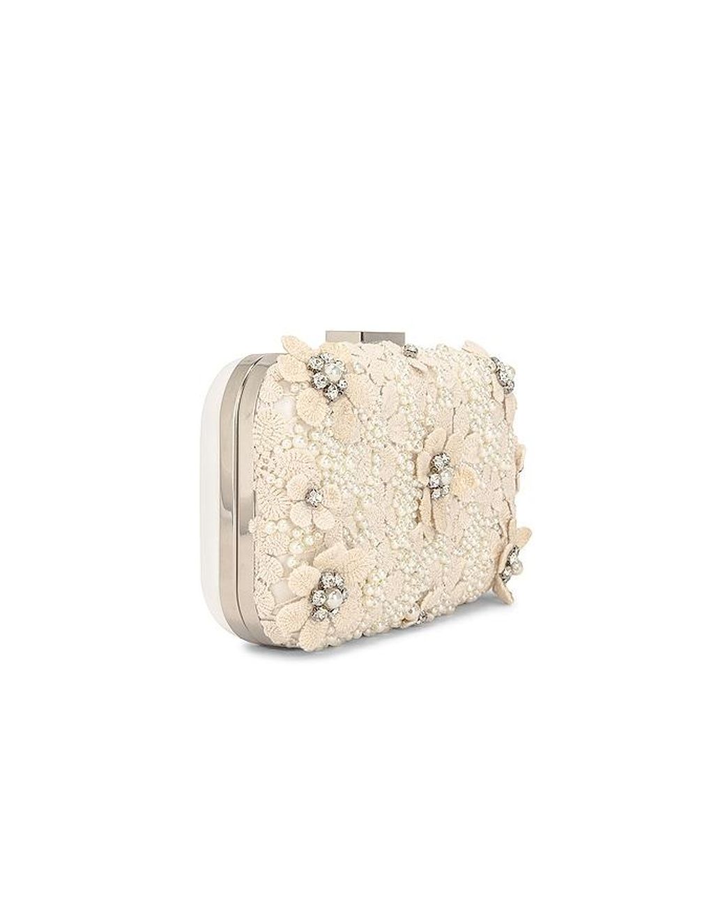 Olga Berg White Beth Encrusted Pod Style Clutch
