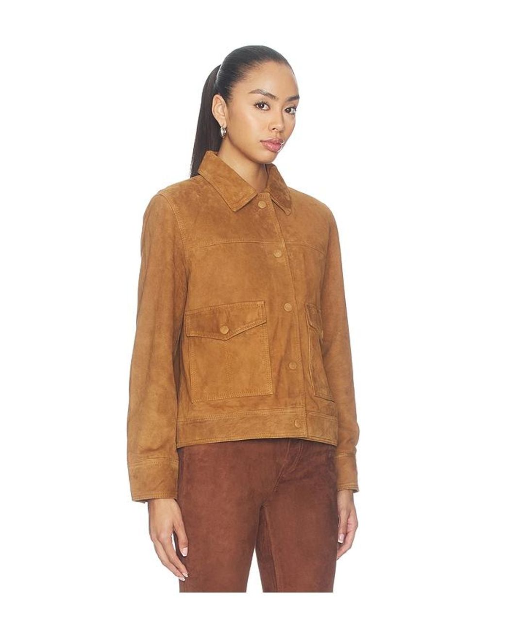 GOOD AMERICAN Brown The Suede Boxy Jacket