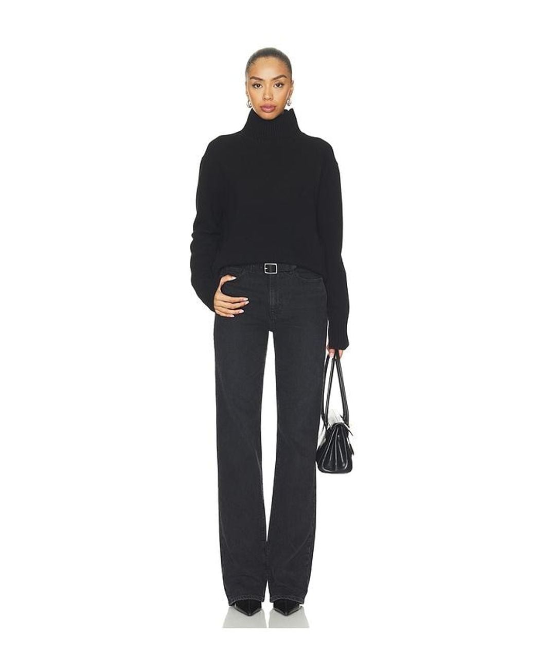 White + Warren Black Cashmere Oversized Standneck Sweater