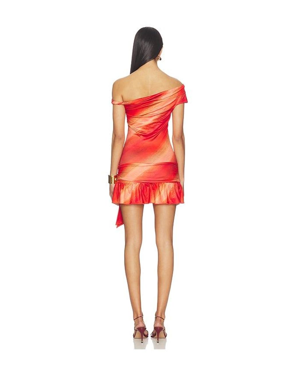 Tiger Mist Red Twist Off Shoulder Mini Dress
