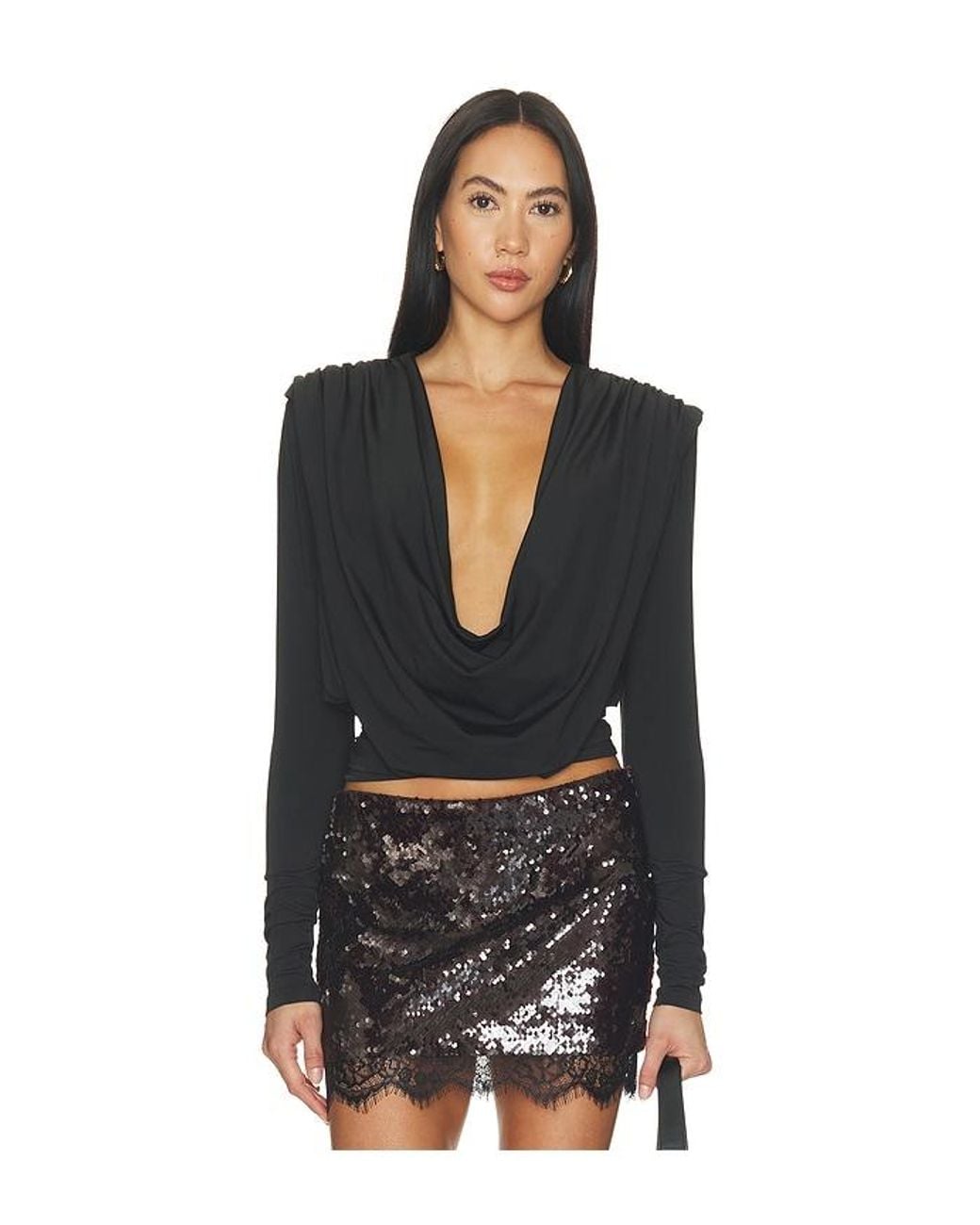 ALL THE WAYS Black Emma Drape Front Top