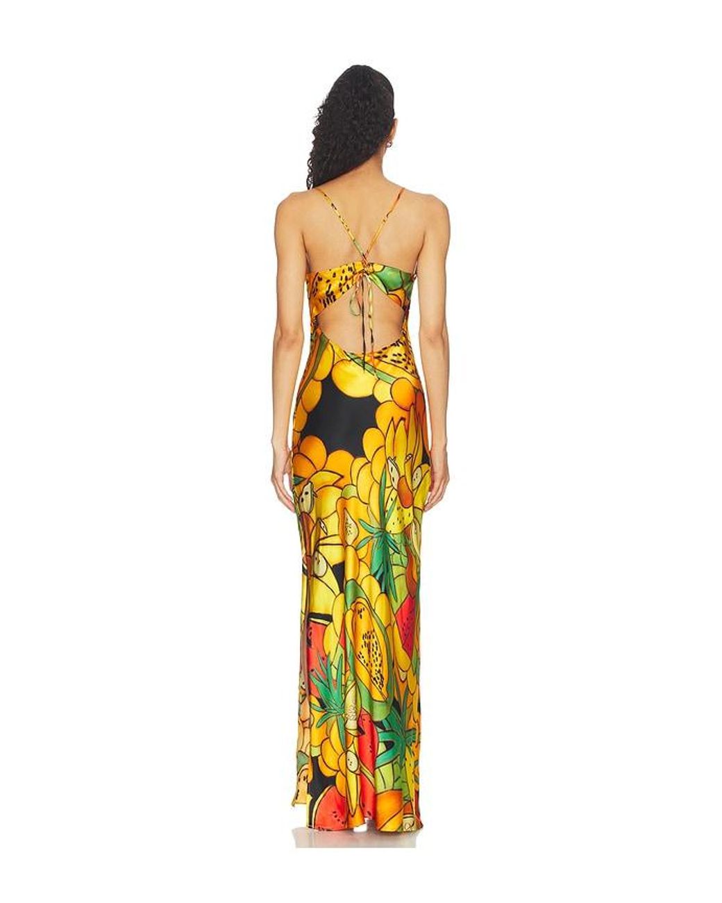 Donde Esteban Metallic Frutas Silk Satin Long Dress