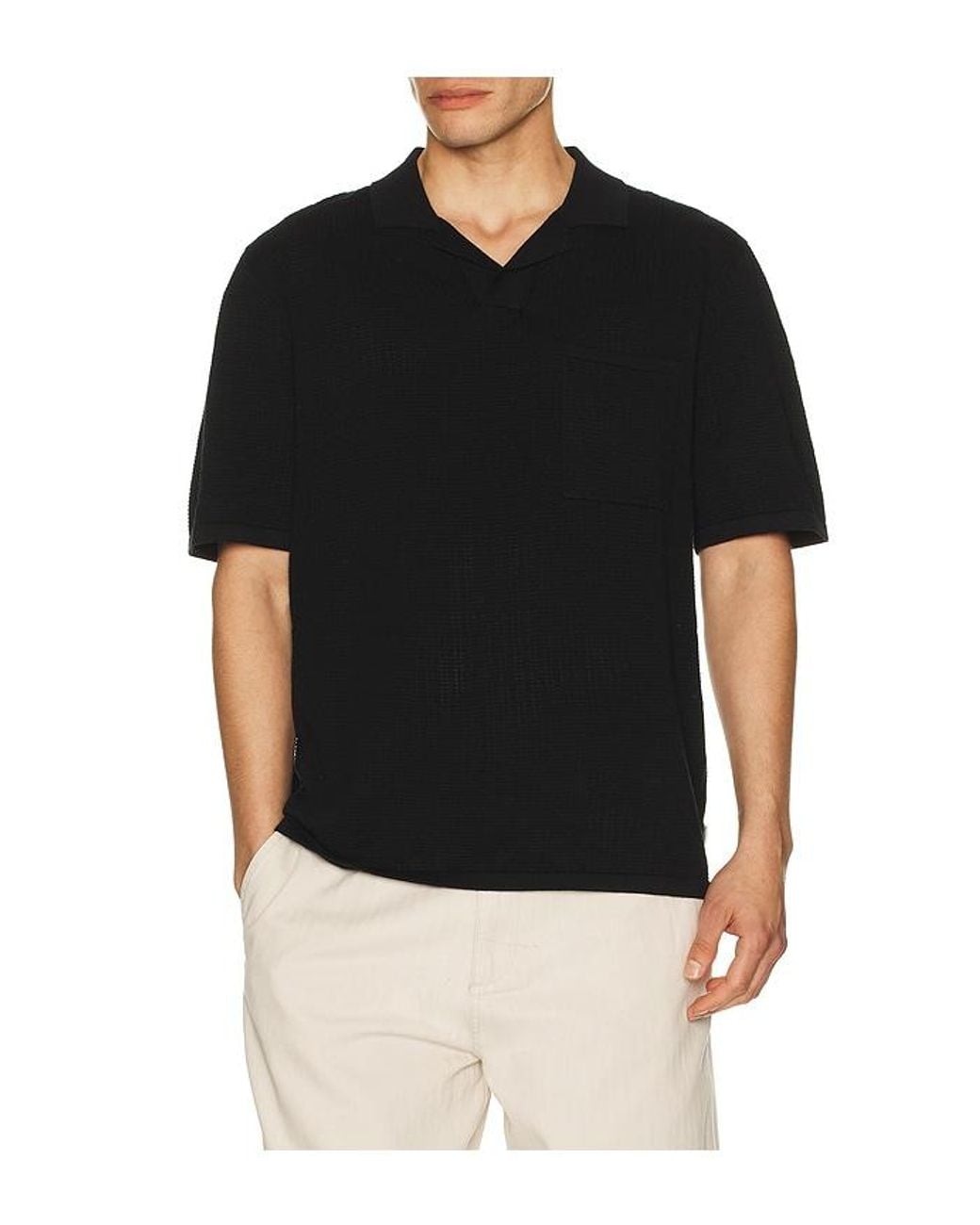 Rhythm Black Textured Knit Johnny Polo for men