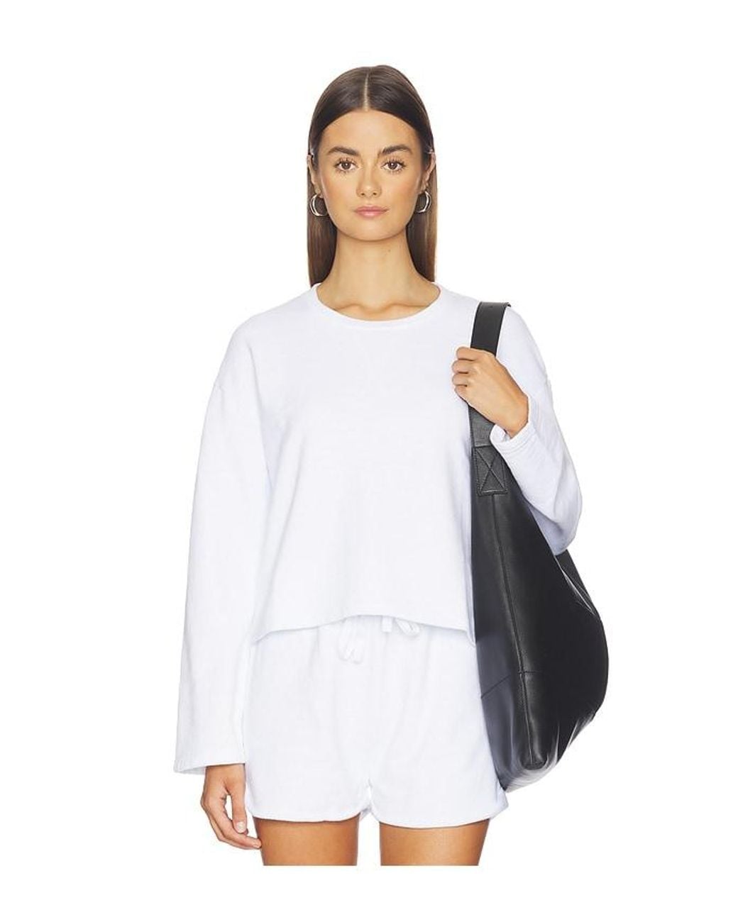 Bobi White Drop Shoulder Pullover Top