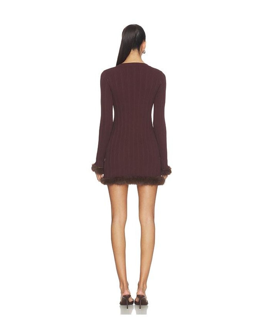 SNDY'S Red Pearse Faux Fur Mini Dress