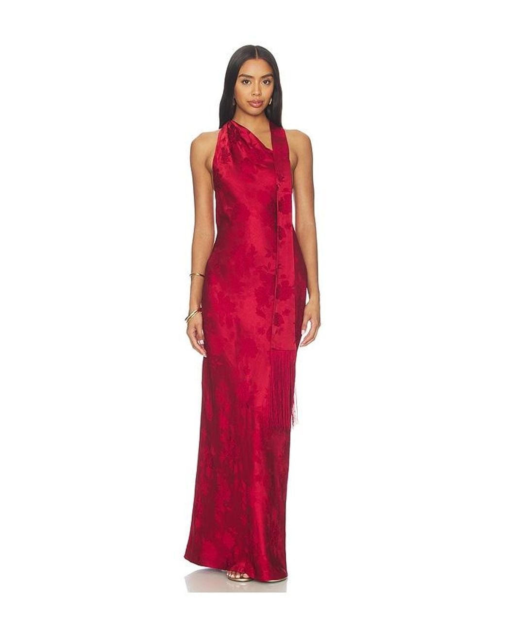 Amanda Uprichard Red Sonya Maxi Dress With Fringe