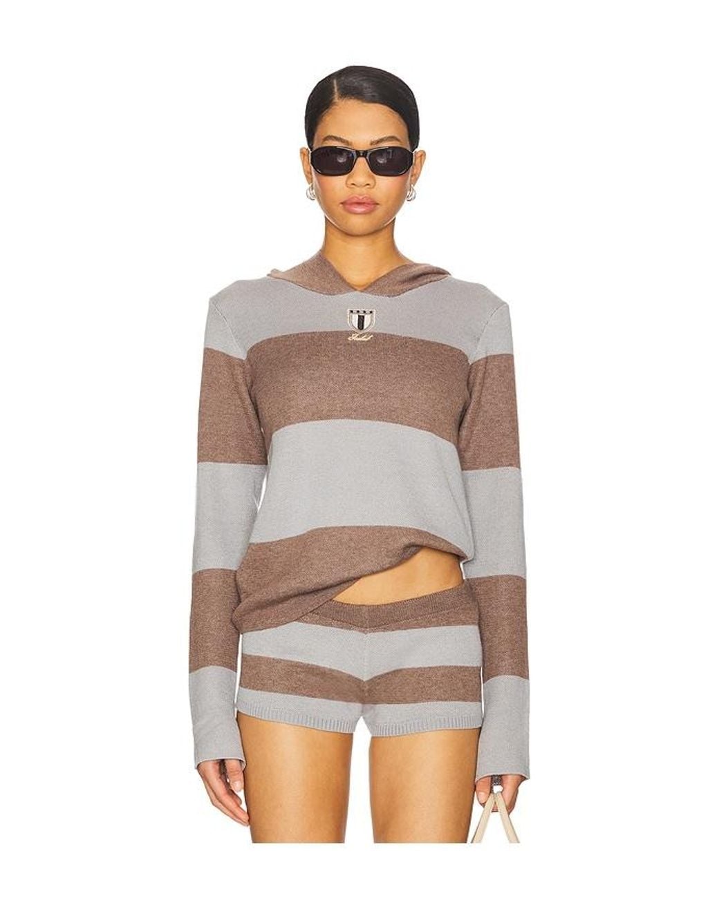 Jaded London Gray Stripe Knitted Rugby Top With Hood