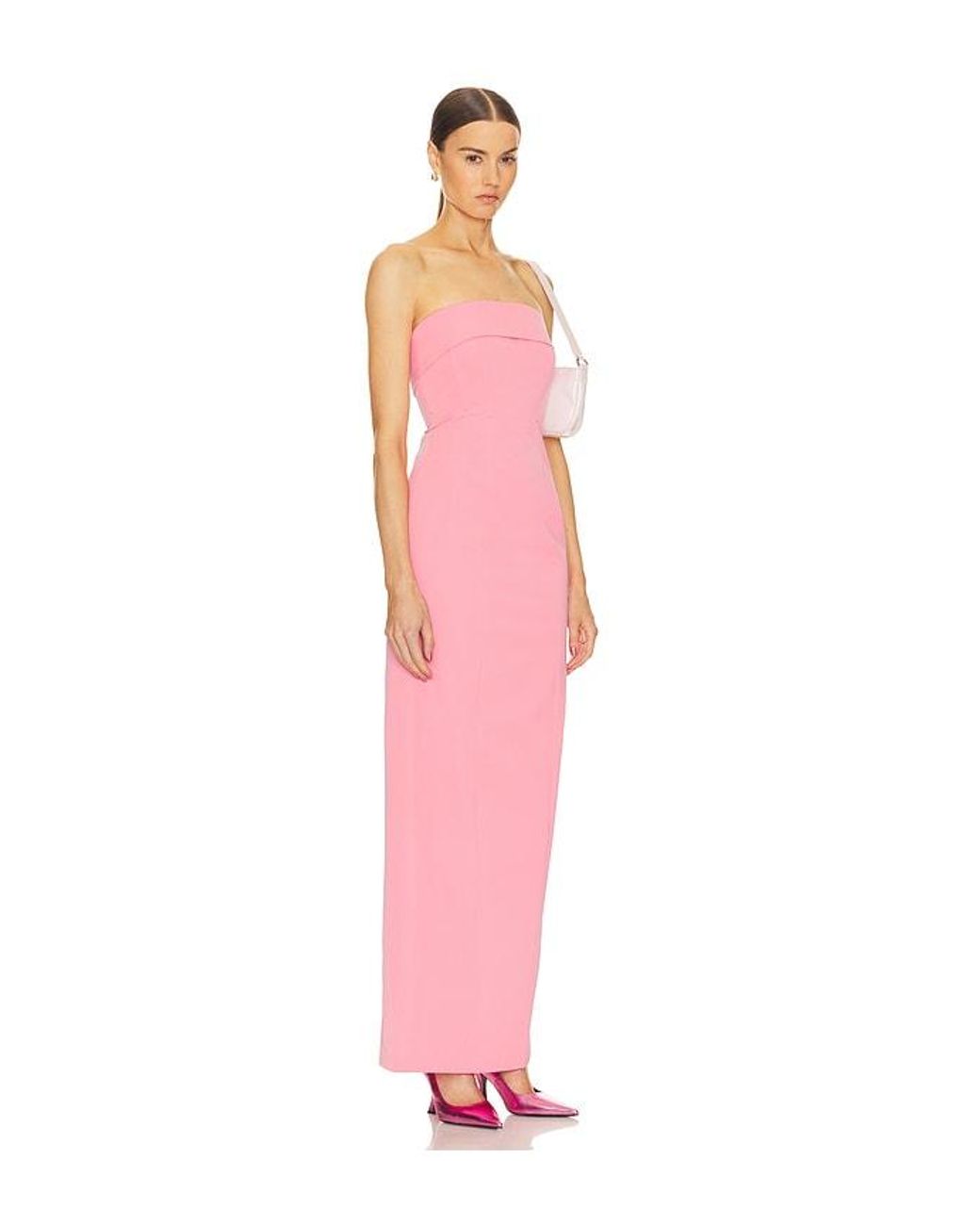 Helsa Pink Tech Gabardine Long Strapless Dress