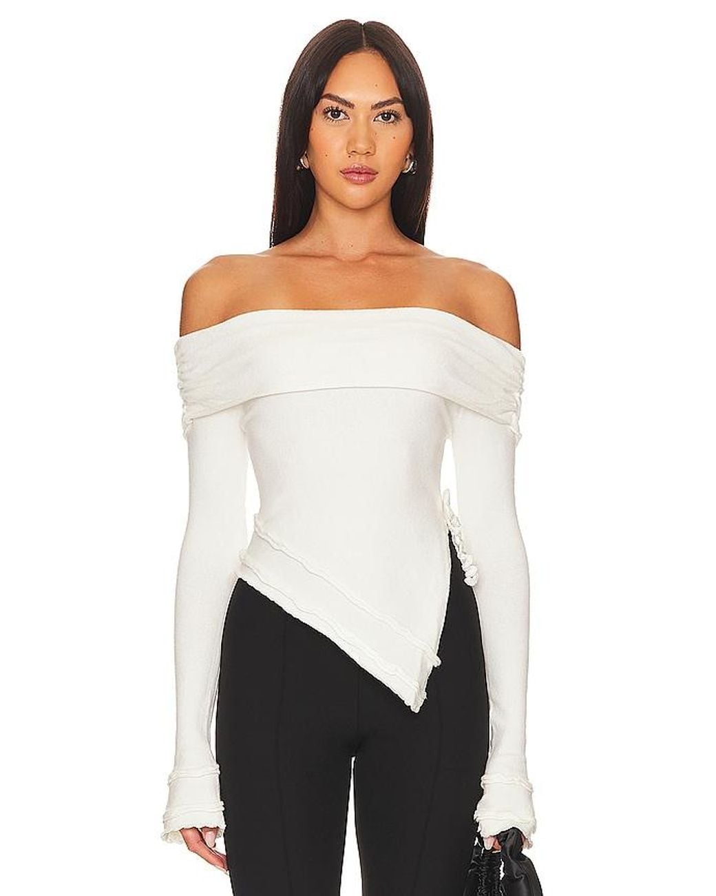 GUIZIO White Soler Fold Over Knit Top