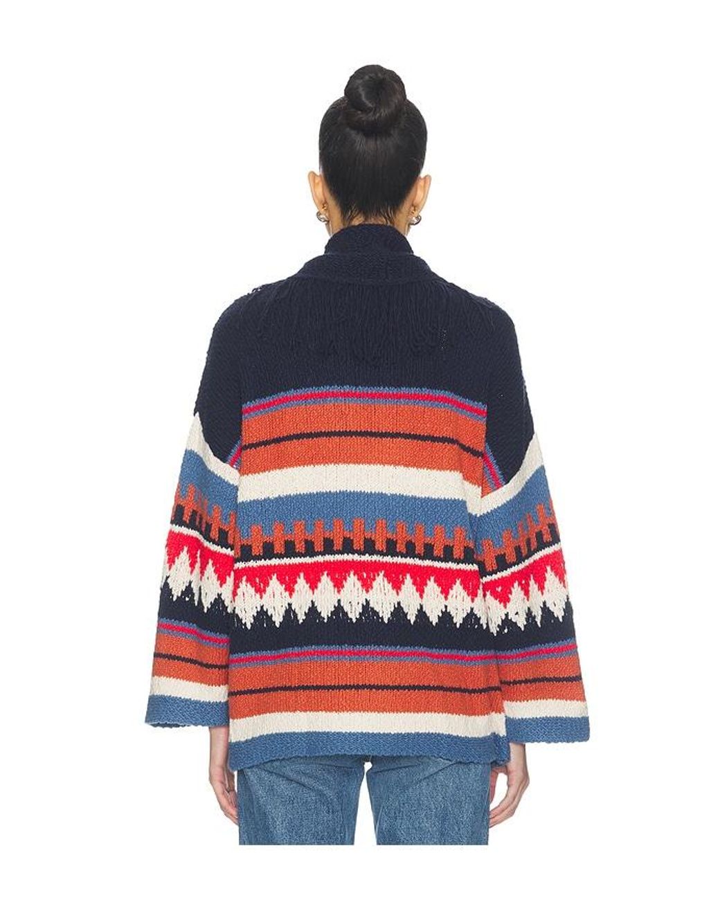 Autumn Cashmere Blue Southwest Fringe Shawl Collar Wrap