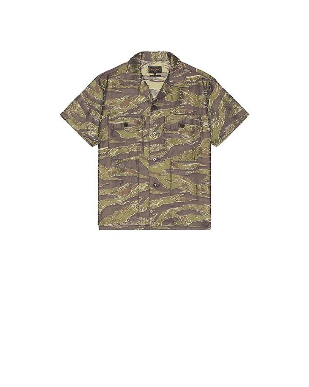 Beams Plus Brown Mil-Sht Tiger Stripe Mesh Jacquard for men