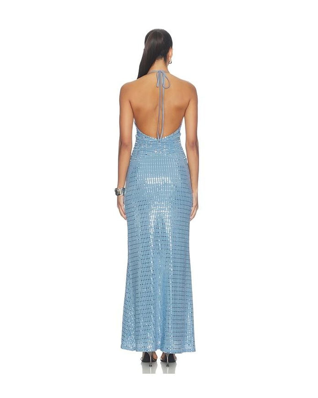 Runaway the Label Blue Nara Deep V-Neck Maxi Dress
