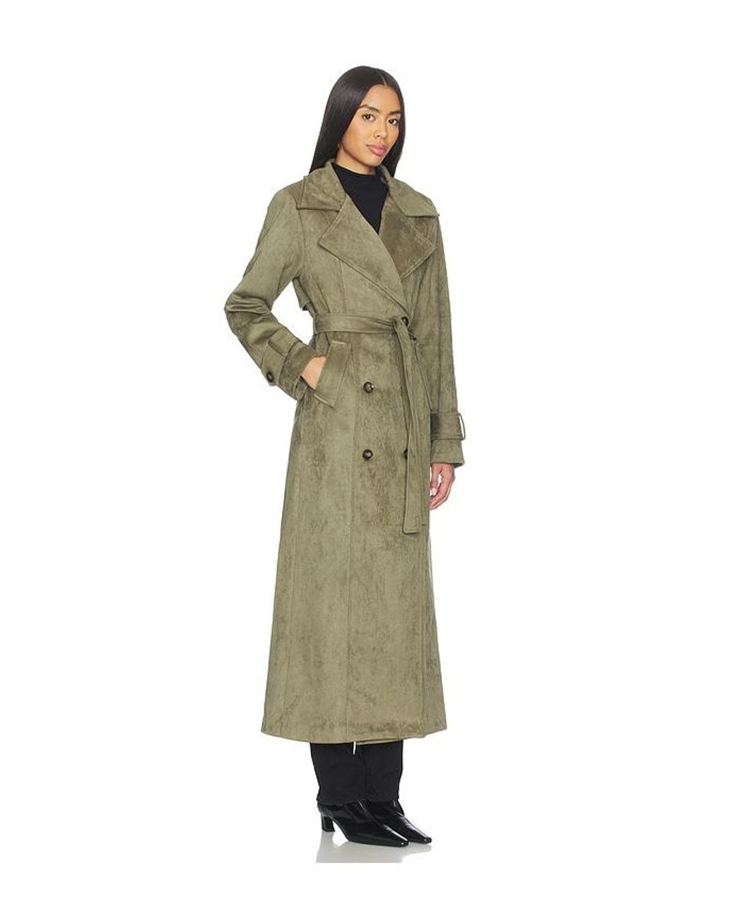 SNDY'S Green Sutton Faux Suede Trench Coat