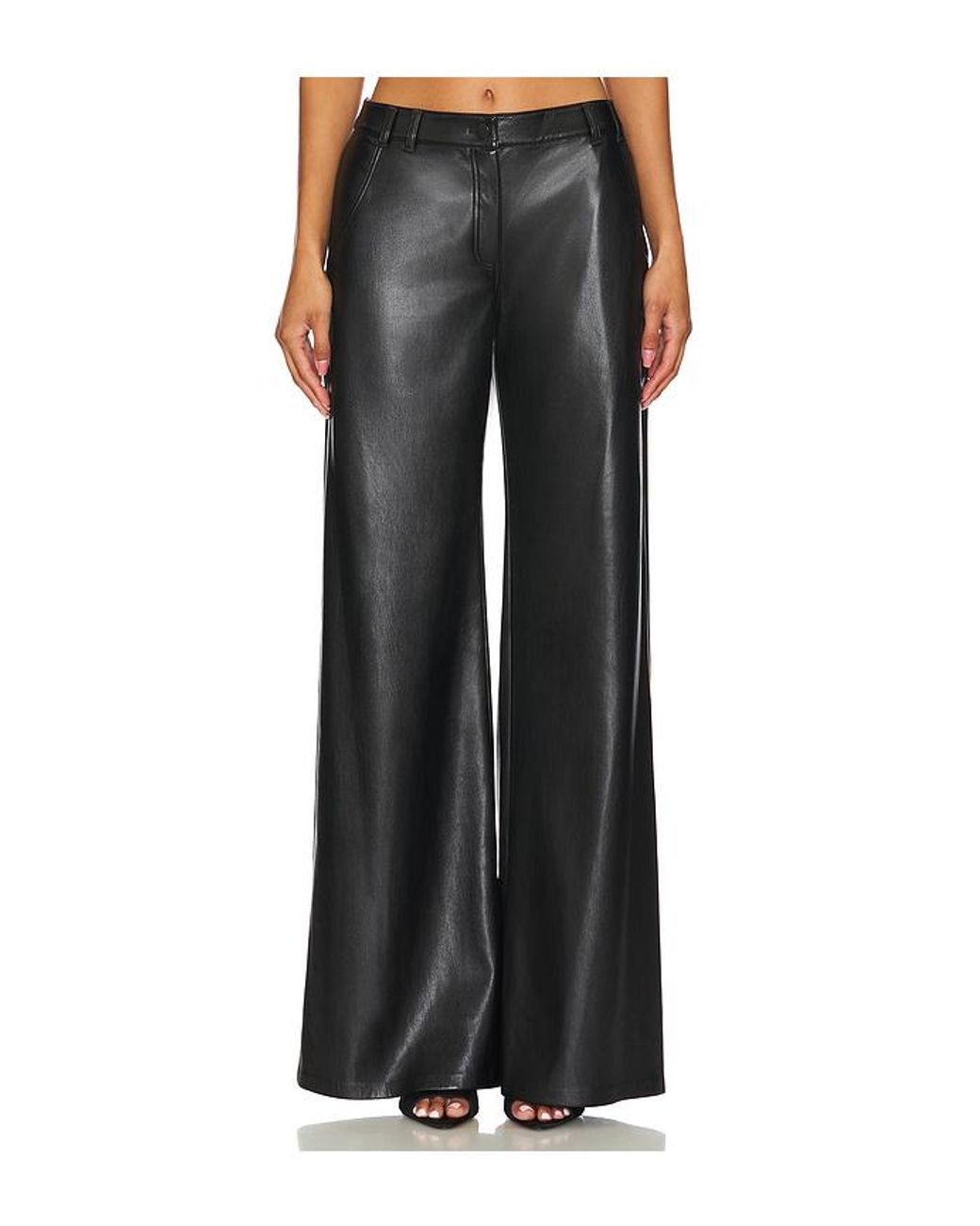 Amanda Uprichard Black Faux Leather Wide-Leg Pants