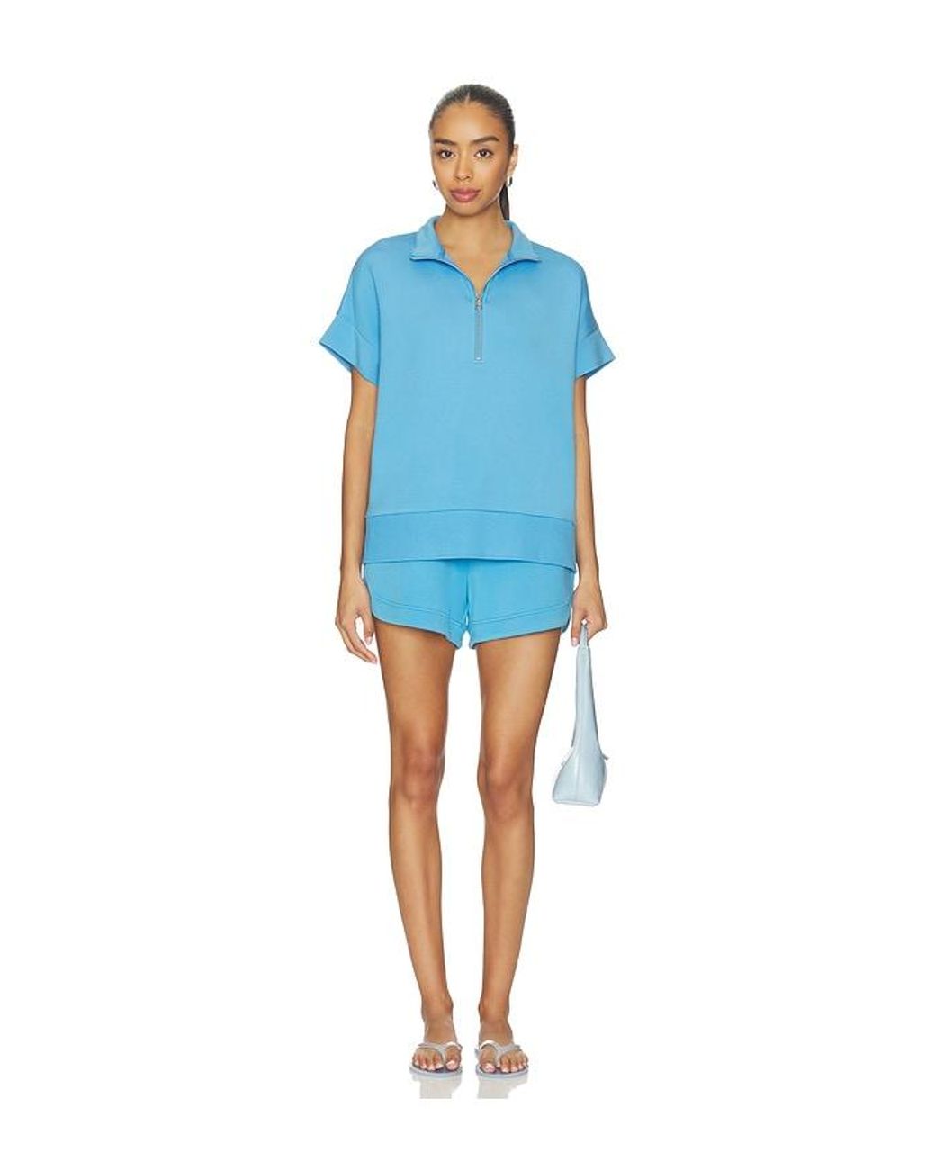 Varley Blue Ritchie Short Sleeve Sweater
